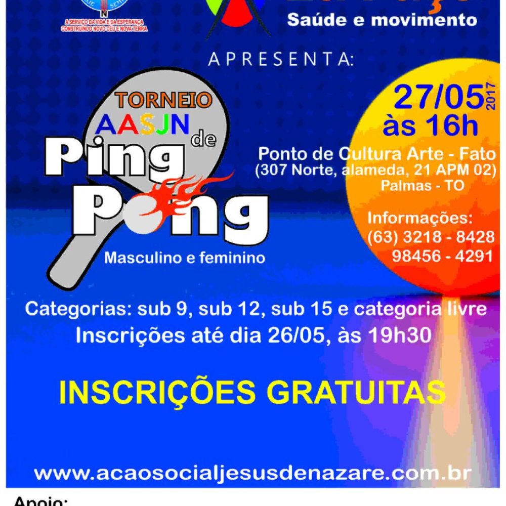 TORNEIO DE PING PONG DA AASJN ACONTECE DIA 27 DE MAIO