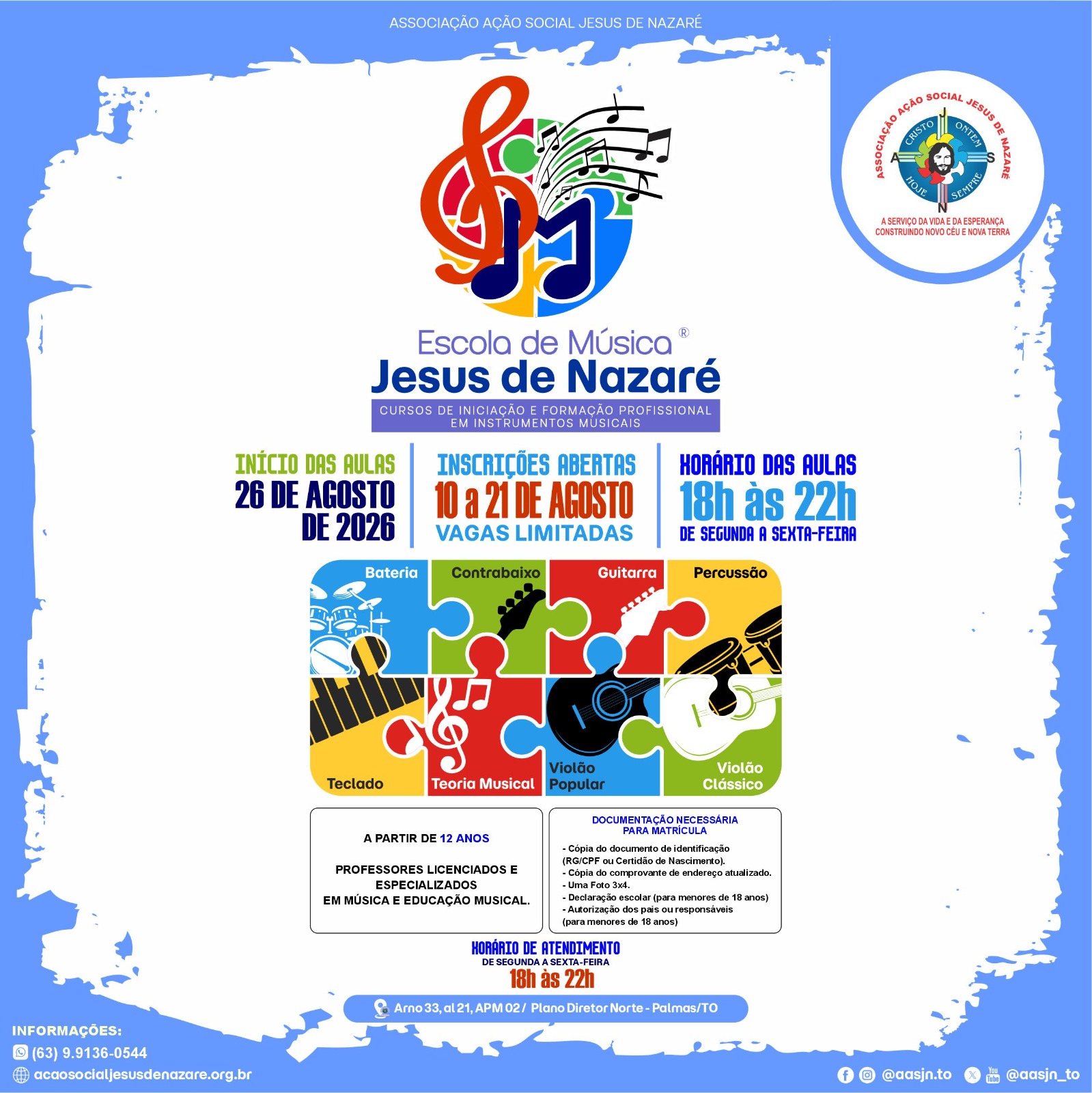 No momento, você está visualizando Escola de Música Jesus de Nazaré abre inscrições para novos alunos em Palmas